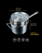 Casserole Professionnelle en Inox avec Couvercle – HOMICHEF – Image 3