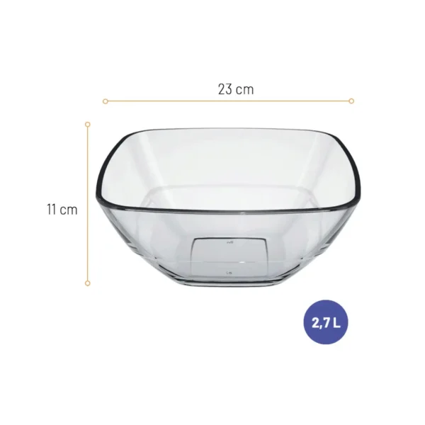 Saladier Carré en Verre Trempé – 2,7 Litres