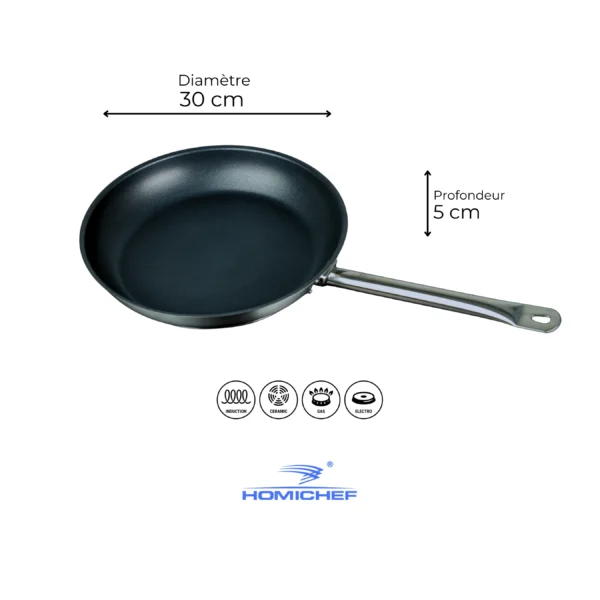 Poêle avec revêtement antiadhésif en inox alimentaire 30 x 5cm