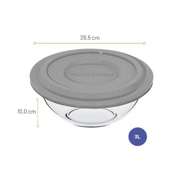 Bol Mélangeur et Conservation en Verre avec Couvercle Marinex – 3 Litres
