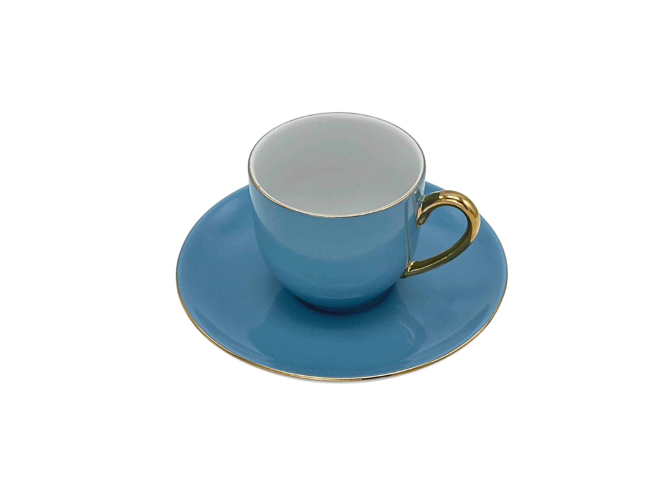 Coffret de Service 6 Tasses à Café et Soucoupes en Porcelaine Bleu Ciel