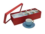 Coffret de Service 6 Tasses à Café et Soucoupes en Porcelaine Bleu Ciel